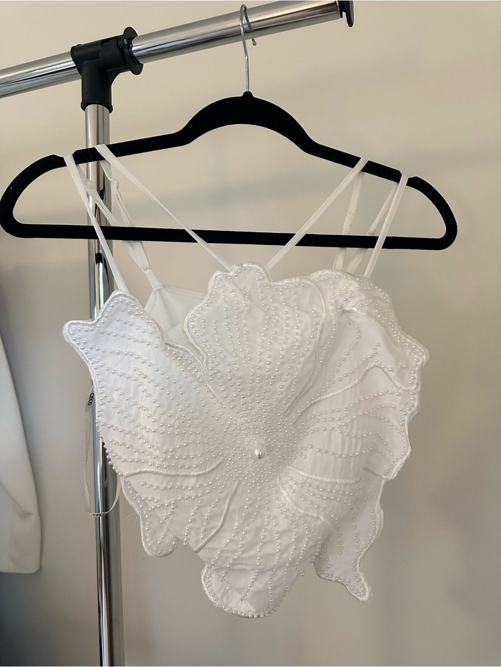 ASOS White Pearl-Trim Floral Cami Crop Top